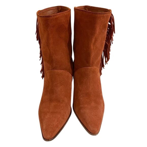 Anthro Bernardo Burnt Orange Suede Western Style Boots w Fringe Women's Sz 9 EUC - Picture 3 of 9